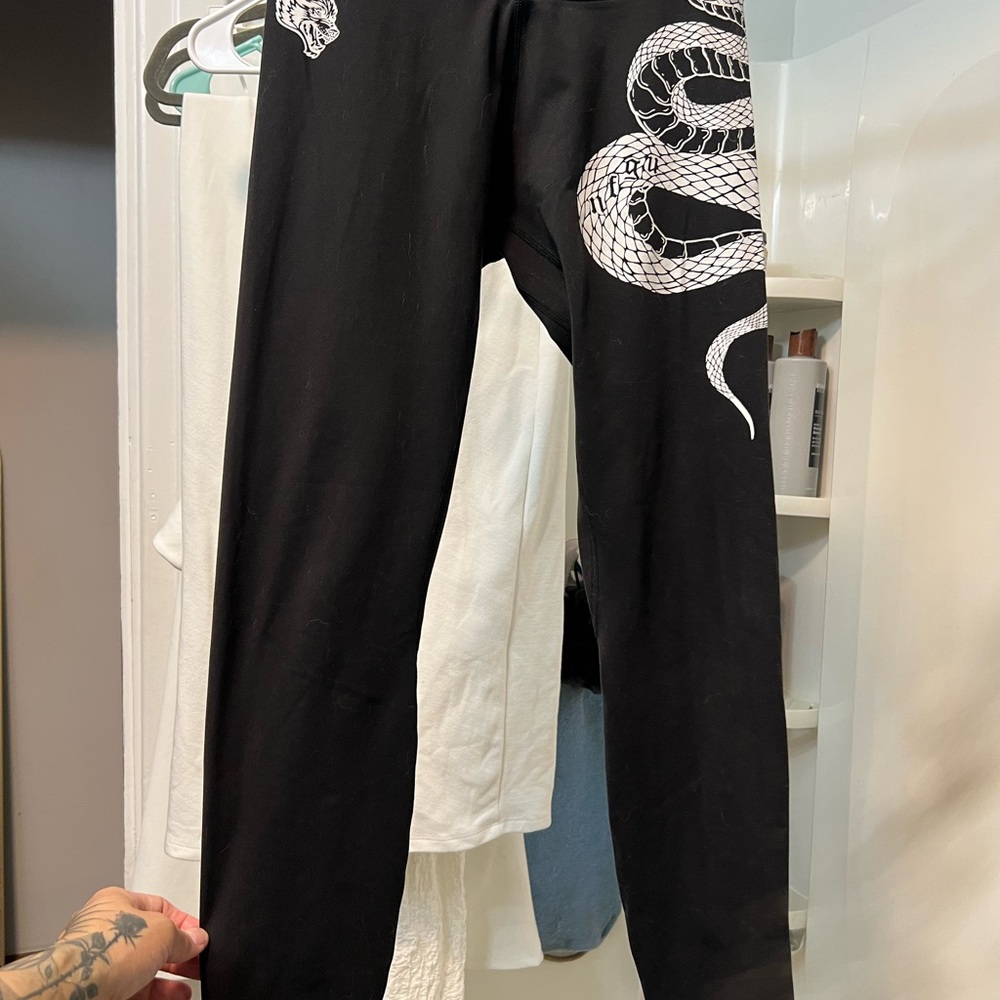 DARC Sport Black Leggings with White Snake Design